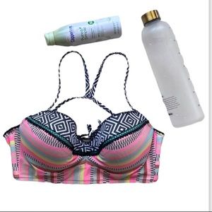 Shade & Shore 38C Bikini Top Underwire Geometric Stripe Multi Color